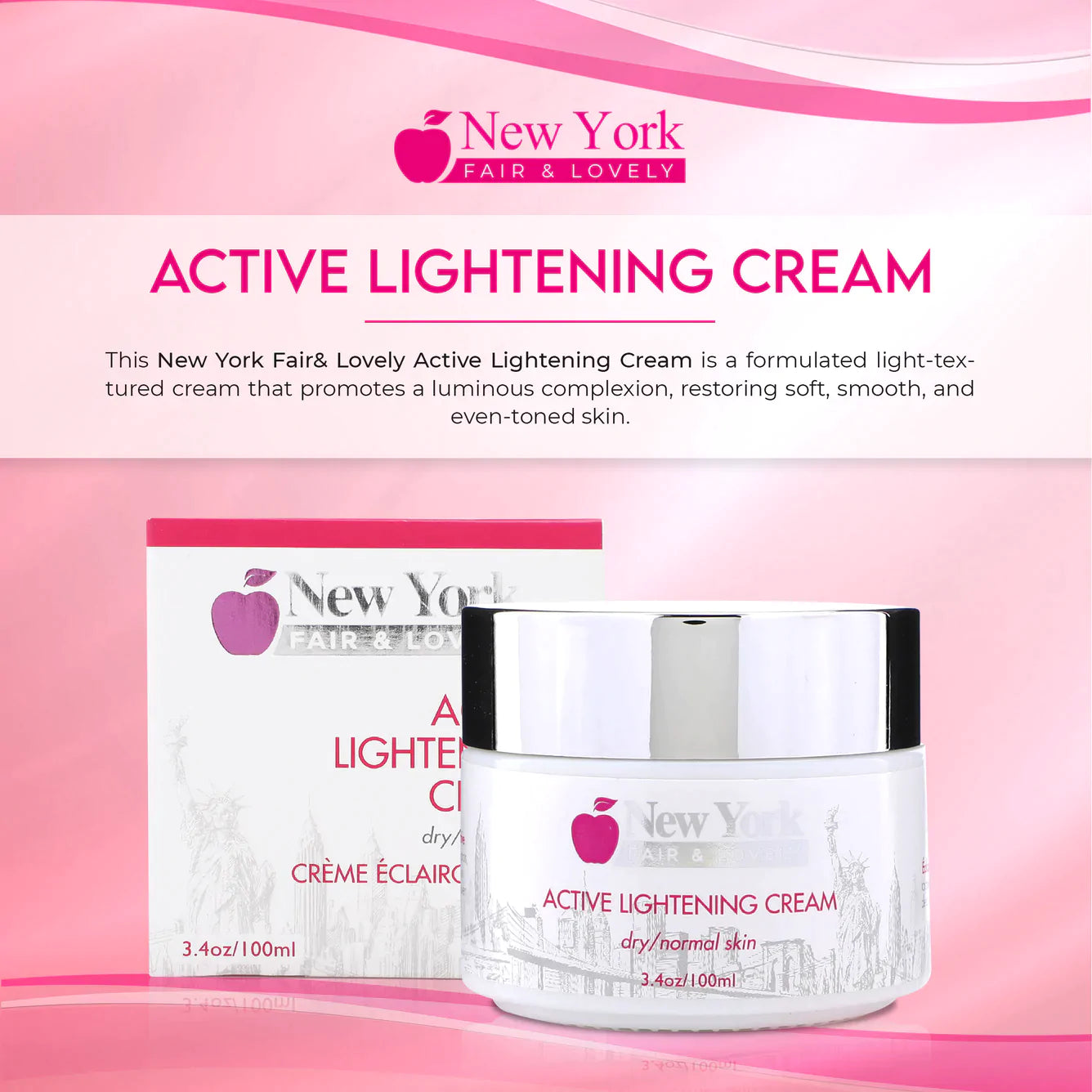 New York Fair & Lovely Active Lightening Jar Cream 3.4oz / 100ml New York fair and lovely