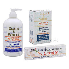 Clair & White CARROT LighteningTRIPLE COMBO (Body Lotion, Exfoliating Soap, and Lightening Gel) Clair and white