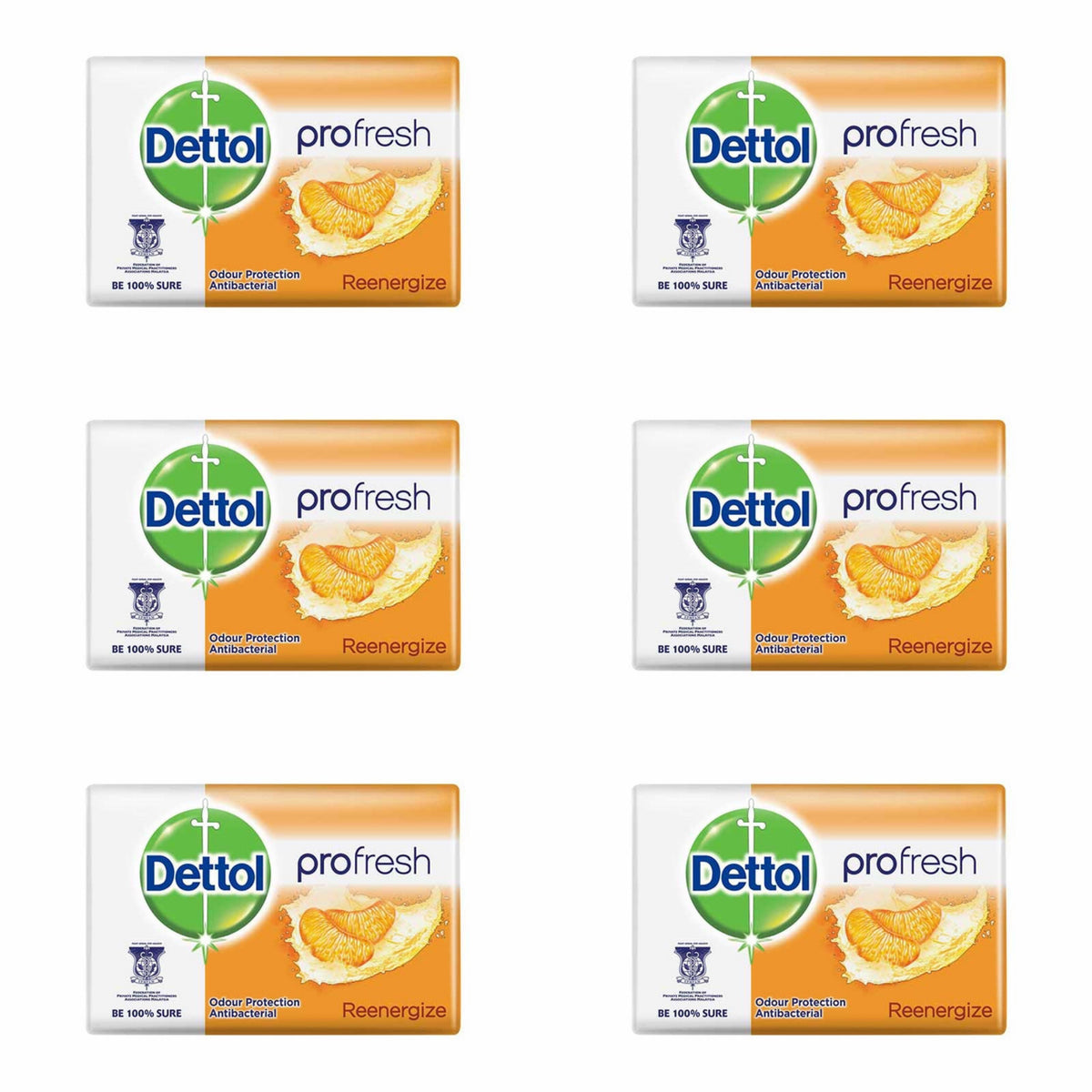 Dettol Anti-Bacterial Bar Soap, Re-Energize, 105 Gr / 3.7 Oz Pack Of 6 Dettol